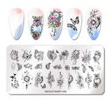 French Line Flower Nail Stamping Plates