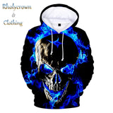 Skull Hoodie Men's Boy Hoody Ms. Girl Sweatshirt Full Print 3D Fire and Skull Hip Hop Street Wearing Pullover Hoodies Top
