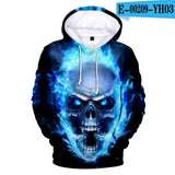 Skull Hoodie Men's Boy Hoody Ms. Girl Sweatshirt Full Print 3D Fire and Skull Hip Hop Street Wearing Pullover Hoodies Top