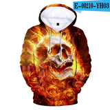 Skull Hoodie Men's Boy Hoody Ms. Girl Sweatshirt Full Print 3D Fire and Skull Hip Hop Street Wearing Pullover Hoodies Top