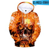 Skull Hoodie Men's Boy Hoody Ms. Girl Sweatshirt Full Print 3D Fire and Skull Hip Hop Street Wearing Pullover Hoodies Top