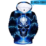 Skull Hoodie Men's Boy Hoody Ms. Girl Sweatshirt Full Print 3D Fire and Skull Hip Hop Street Wearing Pullover Hoodies Top