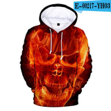 Skull Hoodie Men's Boy Hoody Ms. Girl Sweatshirt Full Print 3D Fire and Skull Hip Hop Street Wearing Pullover Hoodies Top