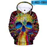 Skull Hoodie Men's Boy Hoody Ms. Girl Sweatshirt Full Print 3D Fire and Skull Hip Hop Street Wearing Pullover Hoodies Top