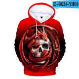 Skull Hoodie Men's Boy Hoody Ms. Girl Sweatshirt Full Print 3D Fire and Skull Hip Hop Street Wearing Pullover Hoodies Top