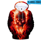 Skull Hoodie Men's Boy Hoody Ms. Girl Sweatshirt Full Print 3D Fire and Skull Hip Hop Street Wearing Pullover Hoodies Top