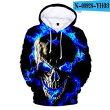 Skull Hoodie Men's Boy Hoody Ms. Girl Sweatshirt Full Print 3D Fire and Skull Hip Hop Street Wearing Pullover Hoodies Top