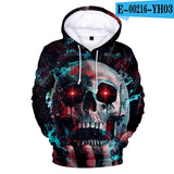 Fashion Men's Hoodies Boy Street Wear Sweatshirt Ladies Casual 3d Hooded Fire and Skull Hip Hop Girl Pullover