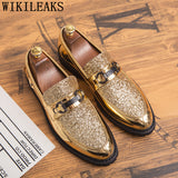 Luxury Shoes Coiffeur Party Shoes Men Formal Slip Dress Glitter Designer Shoes Men Classic Gold Italian Dress Chaussure Homme