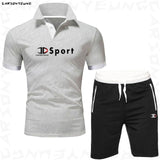 Men's POLO-shirt + Shorts Set Summer Fitness Quick Drying Running Sport Set Men Brand Track Clothing Male Sweatsuit Sports Suits