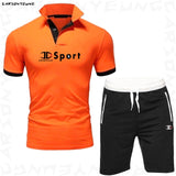 Men's POLO-shirt + Shorts Set Summer Fitness Quick Drying Running Sport Set Men Brand Track Clothing Male Sweatsuit Sports Suits