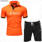 Men's POLO-shirt + Shorts Set Summer Fitness Quick Drying Running Sport Set Men Brand Track Clothing Male Sweatsuit Sports Suits