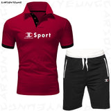 Men's POLO-shirt + Shorts Set Summer Fitness Quick Drying Running Sport Set Men Brand Track Clothing Male Sweatsuit Sports Suits