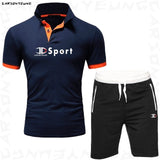 Men's POLO-shirt + Shorts Set Summer Fitness Quick Drying Running Sport Set Men Brand Track Clothing Male Sweatsuit Sports Suits