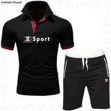 Men's POLO-shirt + Shorts Set Summer Fitness Quick Drying Running Sport Set Men Brand Track Clothing Male Sweatsuit Sports Suits