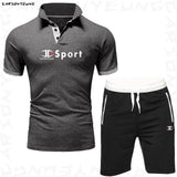 Men's POLO-shirt + Shorts Set Summer Fitness Quick Drying Running Sport Set Men Brand Track Clothing Male Sweatsuit Sports Suits