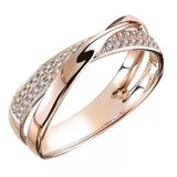 New  Classic Wedding Rings for Women Fashion Two Tone X Shape Cross Dazzling CZ Ring Female Engagement Jewelry