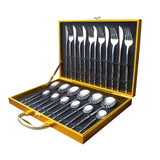 24pcs Gold Dinnerware Set Stainless Steel Tableware Set Knife Fork Spoon Luxury Cutlery Set Gift Box Flatware Dishwasher Safe