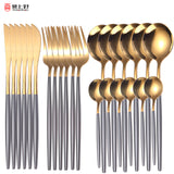 24pcs Gold Dinnerware Set Stainless Steel Tableware Set Knife Fork Spoon Luxury Cutlery Set Gift Box Flatware Dishwasher Safe