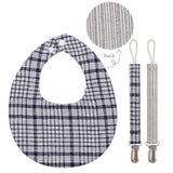 3pcs Baby Pacifier Holder Cotton Bibs Set Plaid Saliva Towel Newborn Feeding Saliva Scarf Portable Feeding Burp Cloth For Kids